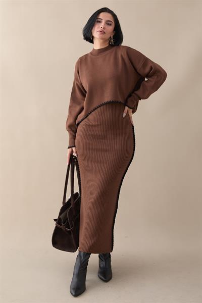 Long Ribbed Dark Brown Knit Set