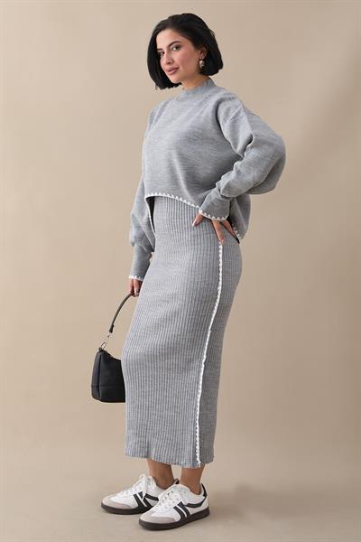 Boydan Biyeli İkili Gri Triko Takım