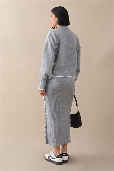 Boydan Biyeli İkili Gri Triko Takım