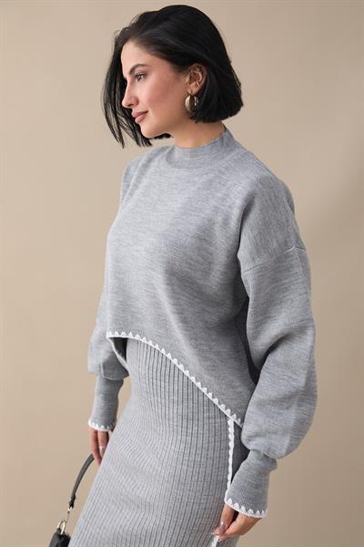 Boydan Biyeli İkili Gri Triko Takım