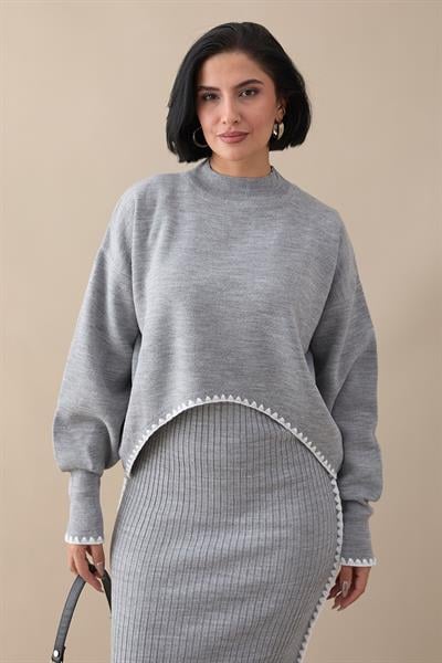 Boydan Biyeli İkili Gri Triko Takım