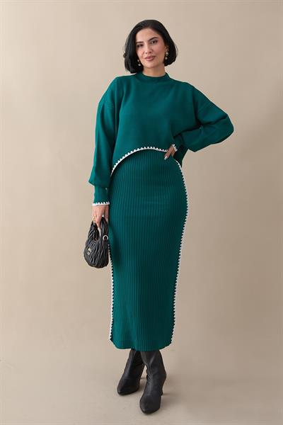 Boydan Biyeli İkili Zümrüt Yeşili Triko Takım