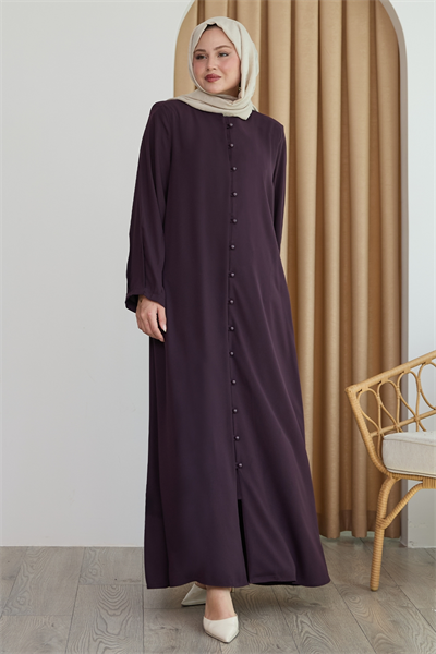 Boydan Boncuk Düğmeli Mor Ferace
