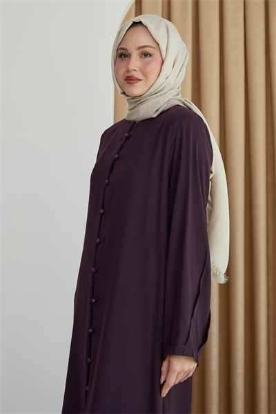 Boydan Boncuk Düğmeli Mor Ferace