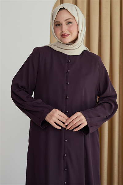 Boydan Boncuk Düğmeli Mor Ferace