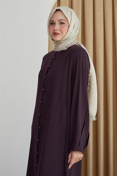 Boydan Boncuk Düğmeli Mor Ferace
