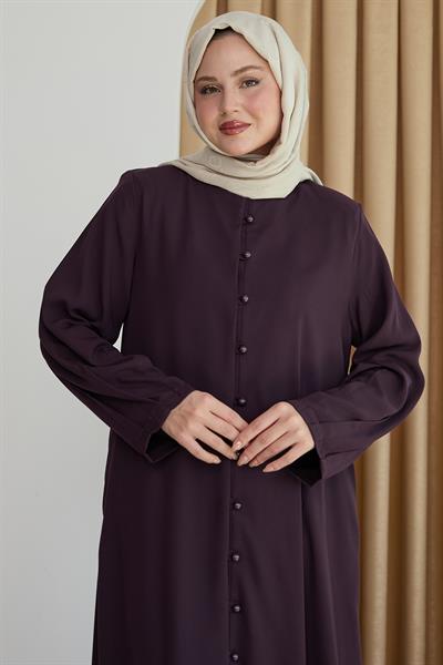 Boydan Boncuk Düğmeli Mor Ferace