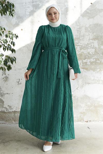 Boydan Bürümcük Zümrüt Yeşili Şifon Elbise