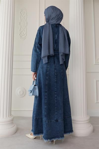 Boydan Dikiş Detaylı Açık Mavi Kot Elbise