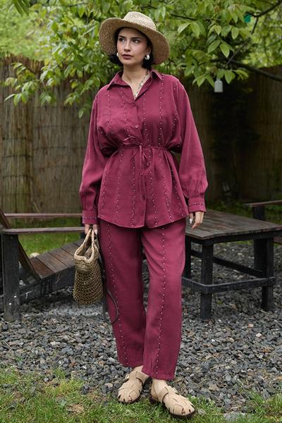 Boydan Dikişli Bordo İkili Takım