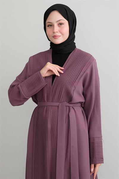 Boydan Pileli Detay Uzun Gül Kurusu Abaya