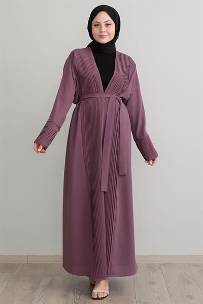 Boydan Pileli Detay Uzun Gül Kurusu Abaya