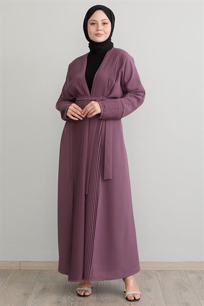 Boydan Pileli Detay Uzun Gül Kurusu Abaya