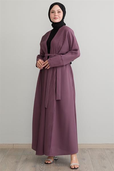 Boydan Pileli Detay Uzun Gül Kurusu Abaya