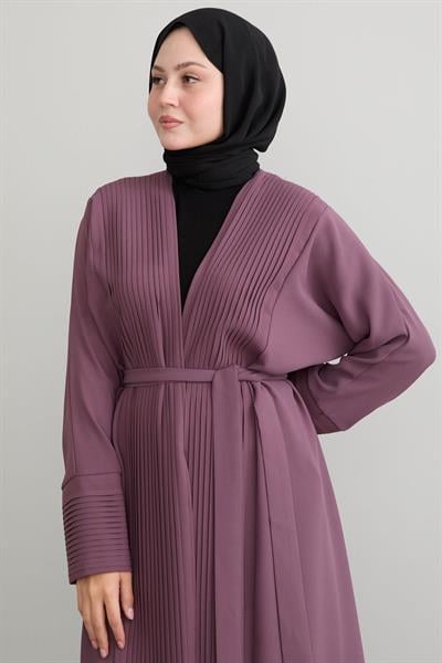 Boydan Pileli Detay Uzun Gül Kurusu Abaya