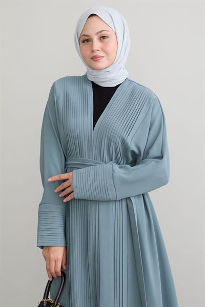 Boydan Pileli Detay Uzun Mint Abaya