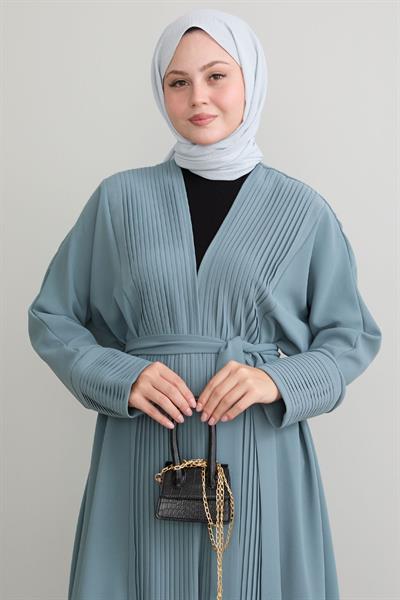 Boydan Pileli Detay Uzun Mint Abaya