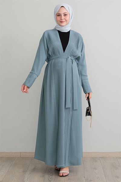 Boydan Pileli Detay Uzun Mint Abaya