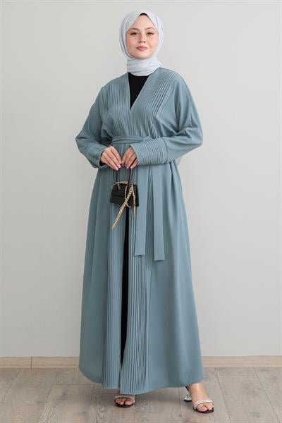 Boydan Pileli Detay Uzun Mint Abaya