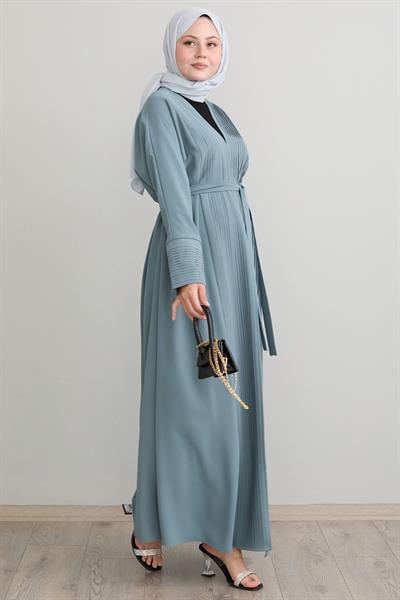 Boydan Pileli Detay Uzun Mint Abaya