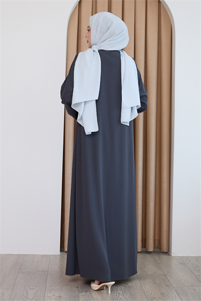 Boydan Renkli Şeritli Antrasit Ferace