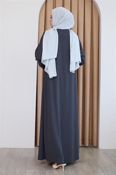 Boydan Renkli Şeritli Antrasit Ferace