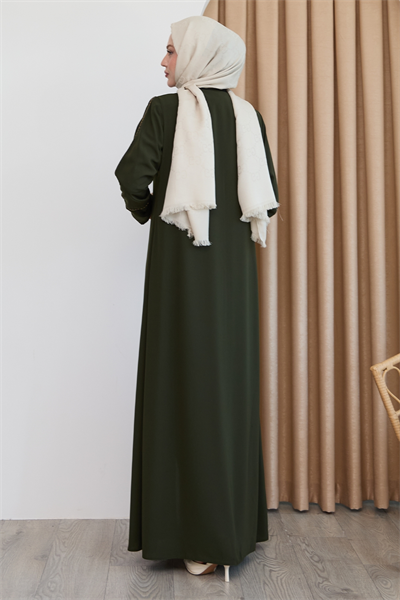 Boydan Renkli Şeritli Haki Ferace