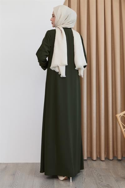 Boydan Renkli Şeritli Haki Ferace