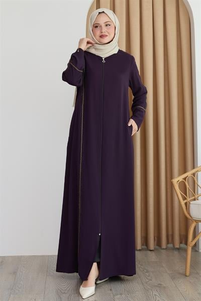 Boydan Renkli Şeritli Mor Ferace