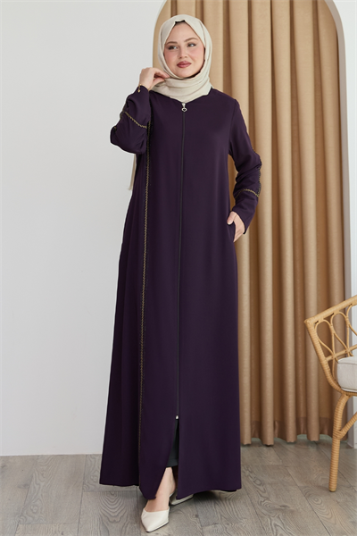 Boydan Renkli Şeritli Mor Ferace