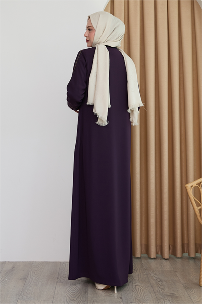 Boydan Renkli Şeritli Mor Ferace