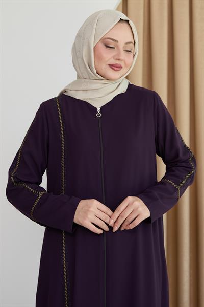 Boydan Renkli Şeritli Mor Ferace