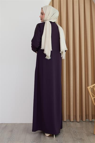 Boydan Renkli Şeritli Mor Ferace