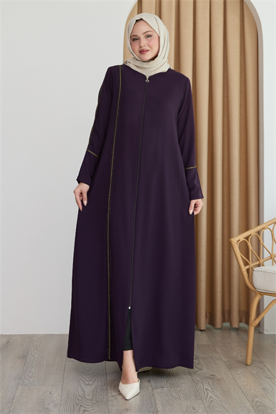 Boydan Renkli Şeritli Mor Ferace