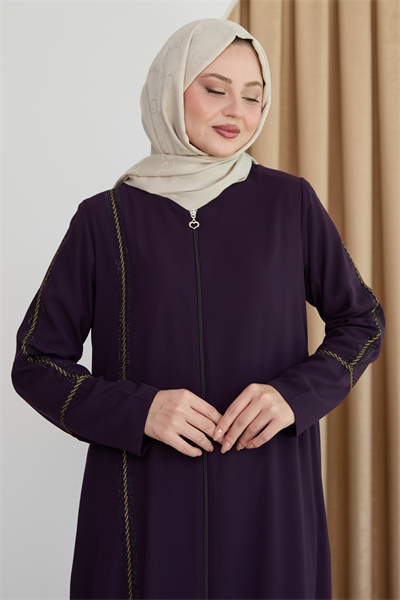 Boydan Renkli Şeritli Mor Ferace