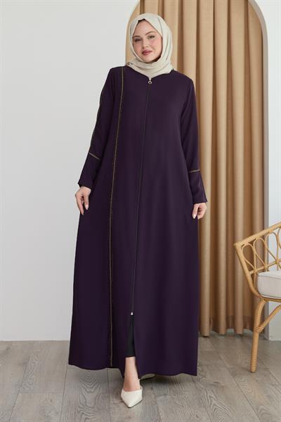 Boydan Renkli Şeritli Mor Ferace