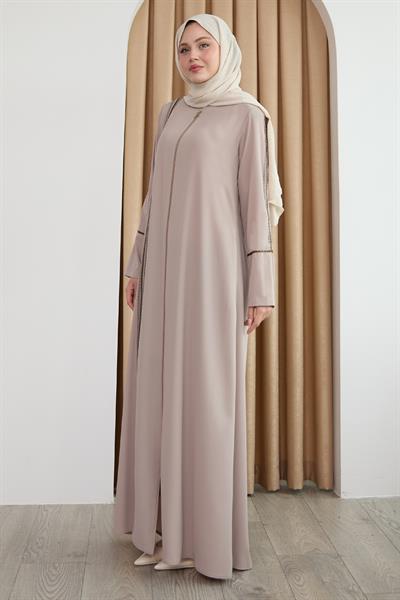 Boydan Renkli Şeritli Taş Ferace