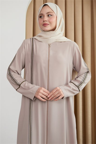 Boydan Renkli Şeritli Taş Ferace