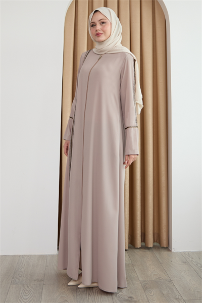 Boydan Renkli Şeritli Taş Ferace