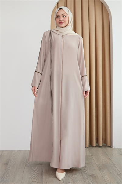 Boydan Renkli Şeritli Taş Ferace