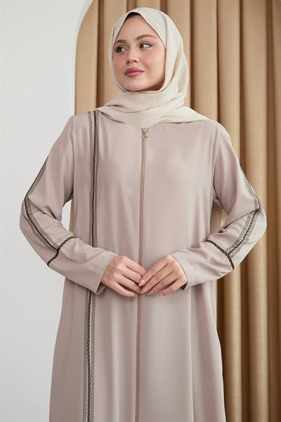 Boydan Renkli Şeritli Taş Ferace