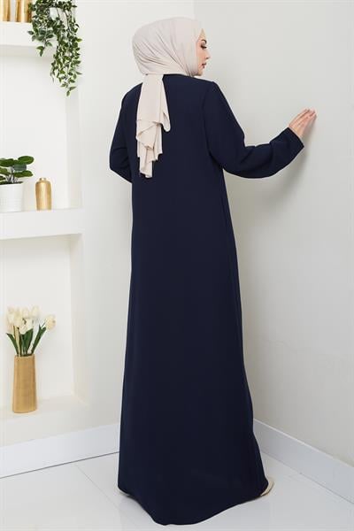 Boydan Üçgen Taşlı Lacivert Ferace