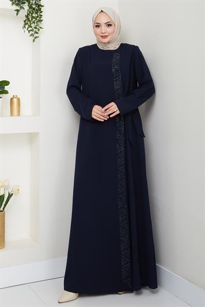 Boydan Üçgen Taşlı Lacivert Ferace