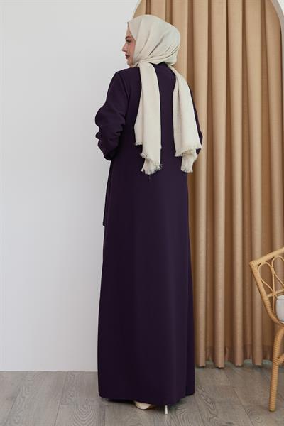 Boydan Üçgen Taşlı Mor Ferace