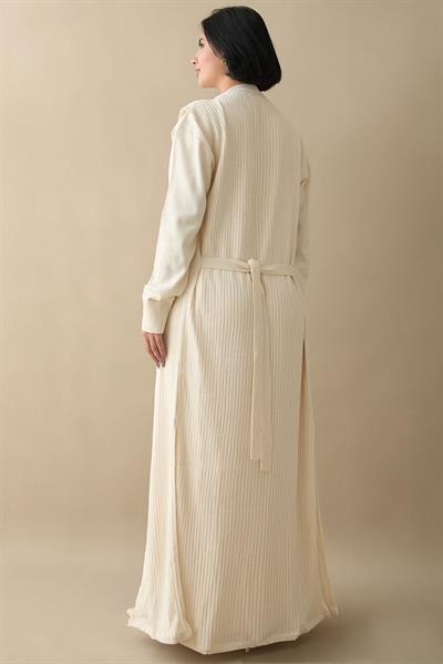 Broş Detay Yelekli Ekru Triko Takım