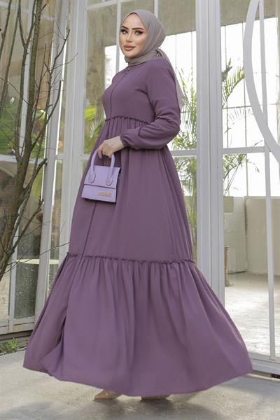 Büzgü Detay Fermuarlı Gül Kurusu Ferace