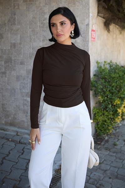 Büzgülü Acı Kahve Sandy Bluz