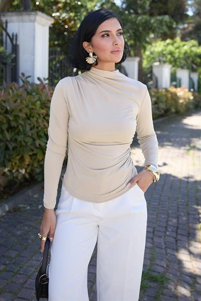 Büzgülü Bej Sandy Bluz