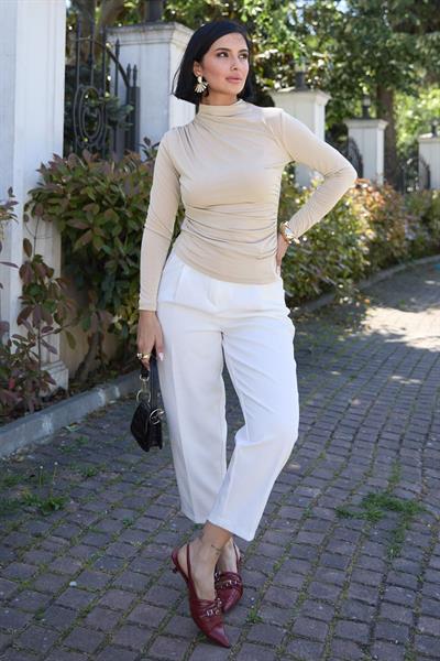 Büzgülü Bej Sandy Bluz