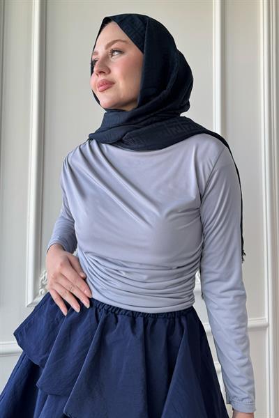 Büzgülü Gri Sandy Bluz
